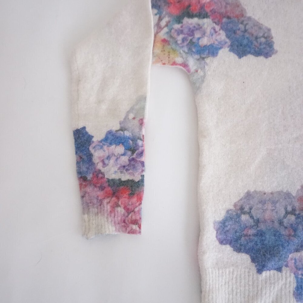 Bianco & Blu Watercolor Cream Pink Floral Mohair Romantic Cottagecore Sweater M - Picture 8 of 10